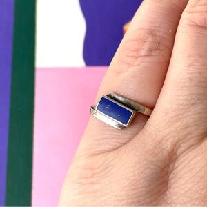 Angular vintage stamped 925 sterling silver & lapis lazuli? ring sz 6.25